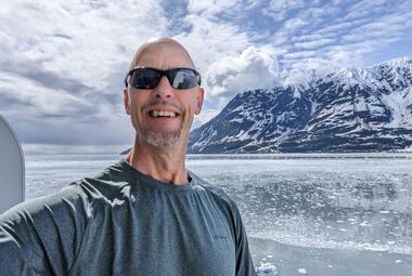 On balcony at glacier